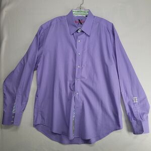 Mens Robert Graham X Purple Dress Shirt Long Sleeve Button Front XL Flip Cuff